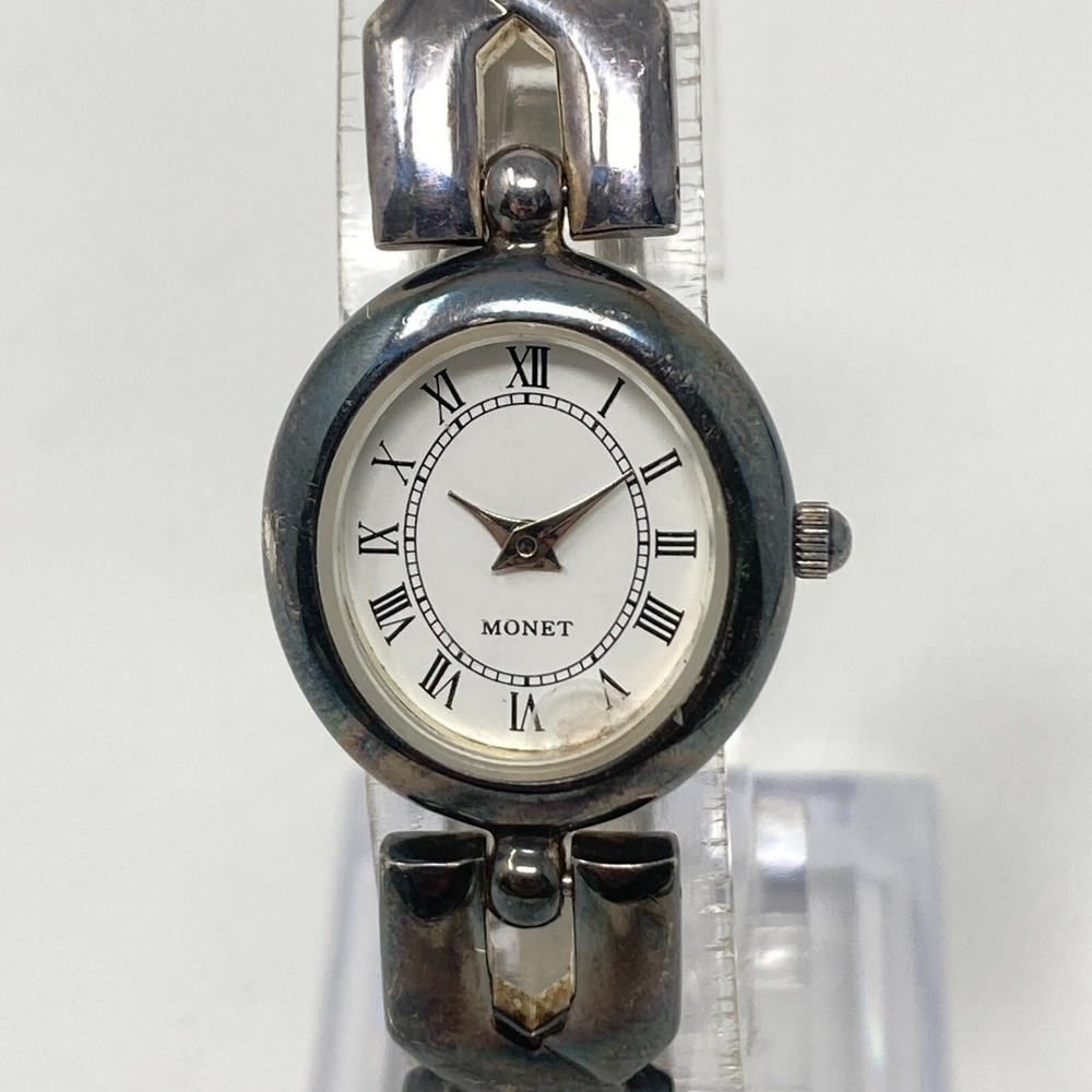 Vintage Monet Women's Watch 21mm Silver Tone Patina Swiss Oval New Battery 6.75"